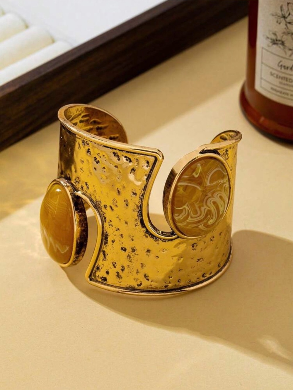 New Arrivals! Gold Statement Cuff Bracelet with Yellow Gem Accents